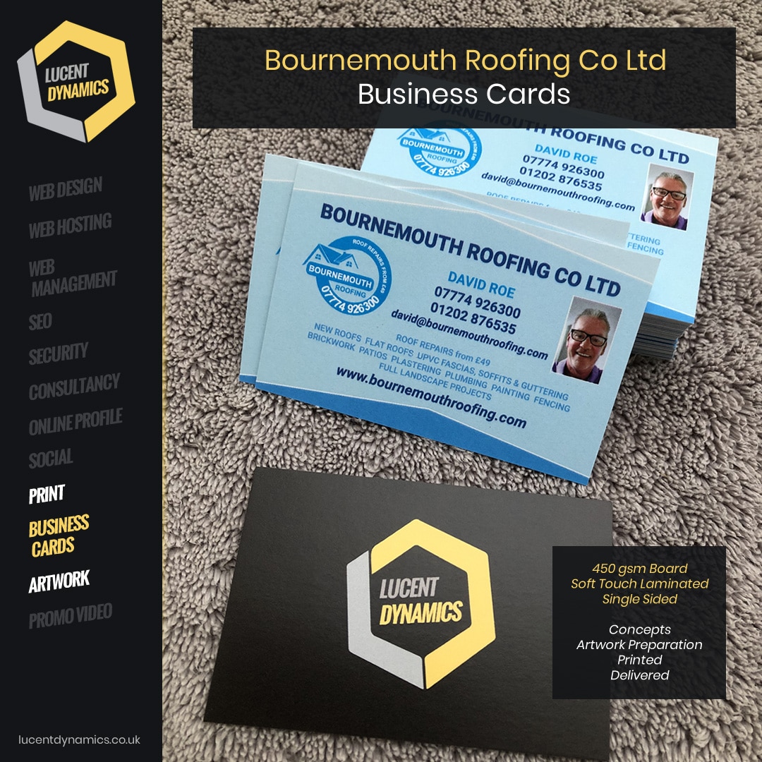 Business Cards Designed for Bournemouth Roofing Co Ltd by Lucent Dynamics Bournemouth