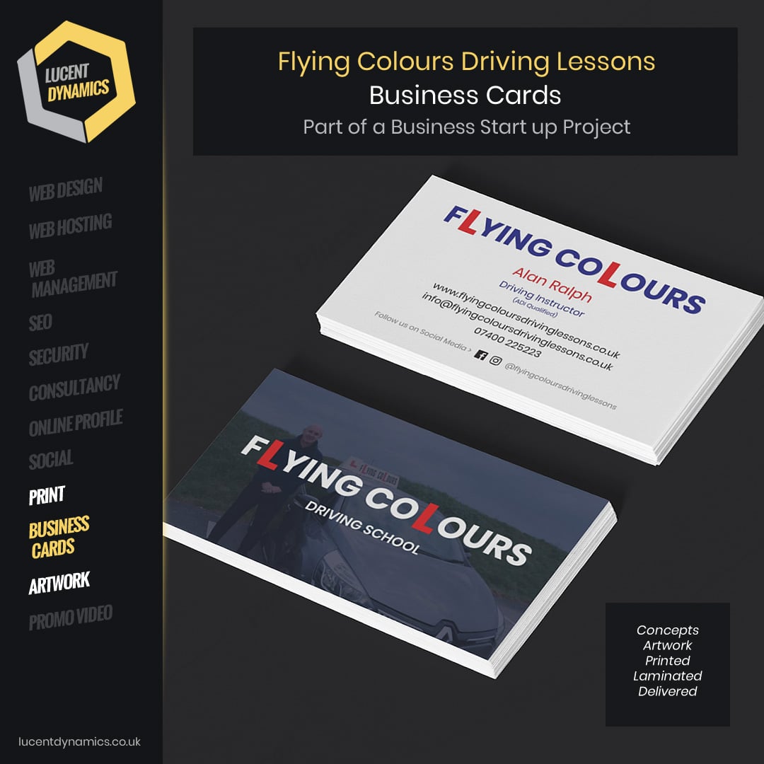 Business Cards Designed for Flying Colours Driving Lessons Thetford by Lucent Dynamics Bournemouth