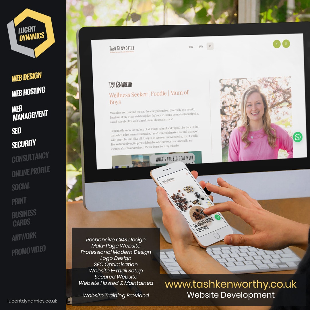Tash Kenworthy Website Development Project by Lucent Dynamics Bournemouth