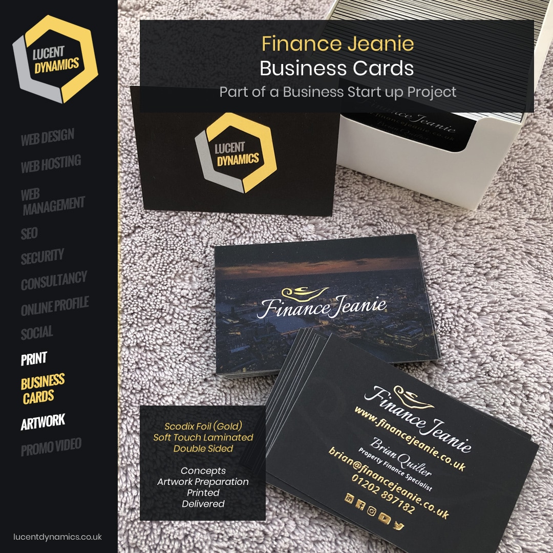 Business Cards Designed for Finance Jeanie by Lucent Dynamics Bournemouth