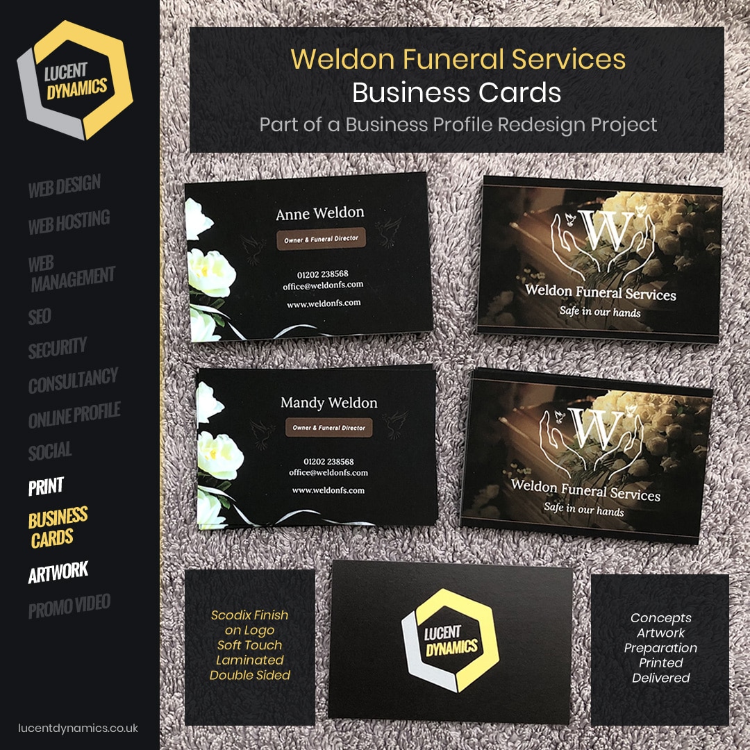 Business Cards Designed for Weldon Funeral Services by Lucent Dynamics Bournemouth