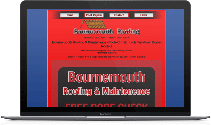 Bournemouth Roofing Website - Old Design on Laptop Screen - Lucent Dynamics