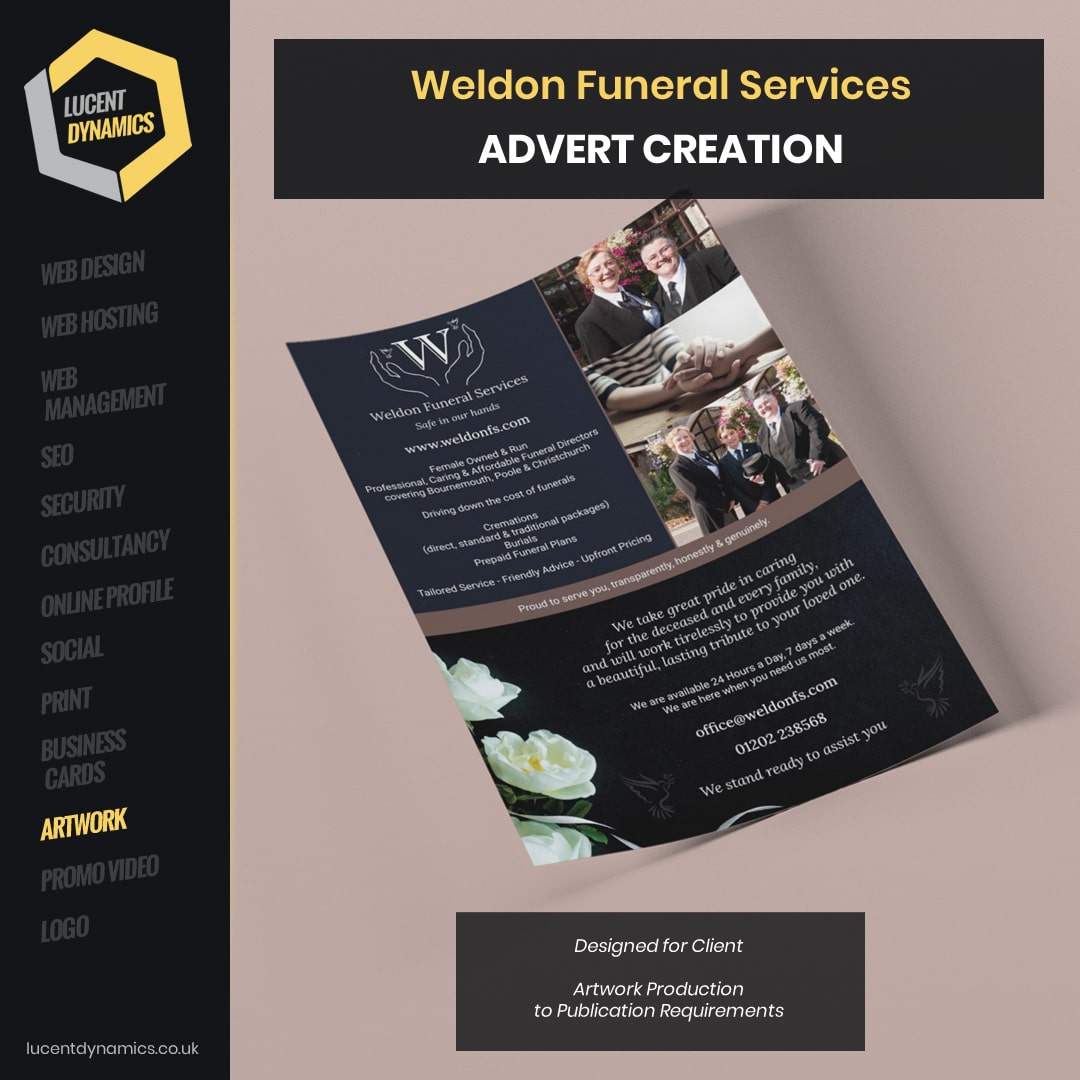 Weldon Funeral Services Advert Artwork and Design by Lucent Dynamics Bournemouth